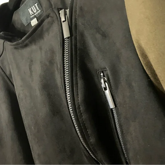 Kut from the Kloth Black and Brown Zip Polyester Suede Woman’s M Stylish Jacket - Picture 7 of 12